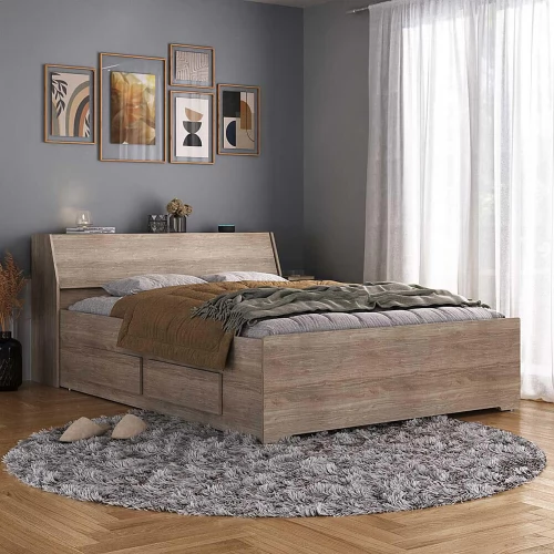 Cama de Casal com baú - Cama com gavetas - Cama de madeira - Cama para  dormitorio