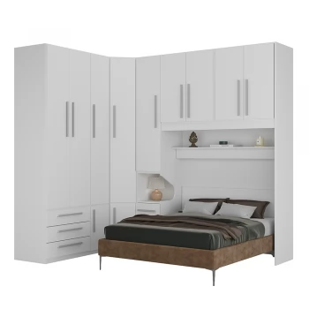 Guarda-Roupa de Canto com Espaço para Cama Box Padrão 1218E Branco