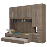 Quarto Completo de Solteiro com 2 Camas e Guarda-Roupa 1326D Castanho