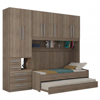 Quarto Completo de Solteiro com 2 Camas e Guarda-Roupa 1326E Castanho